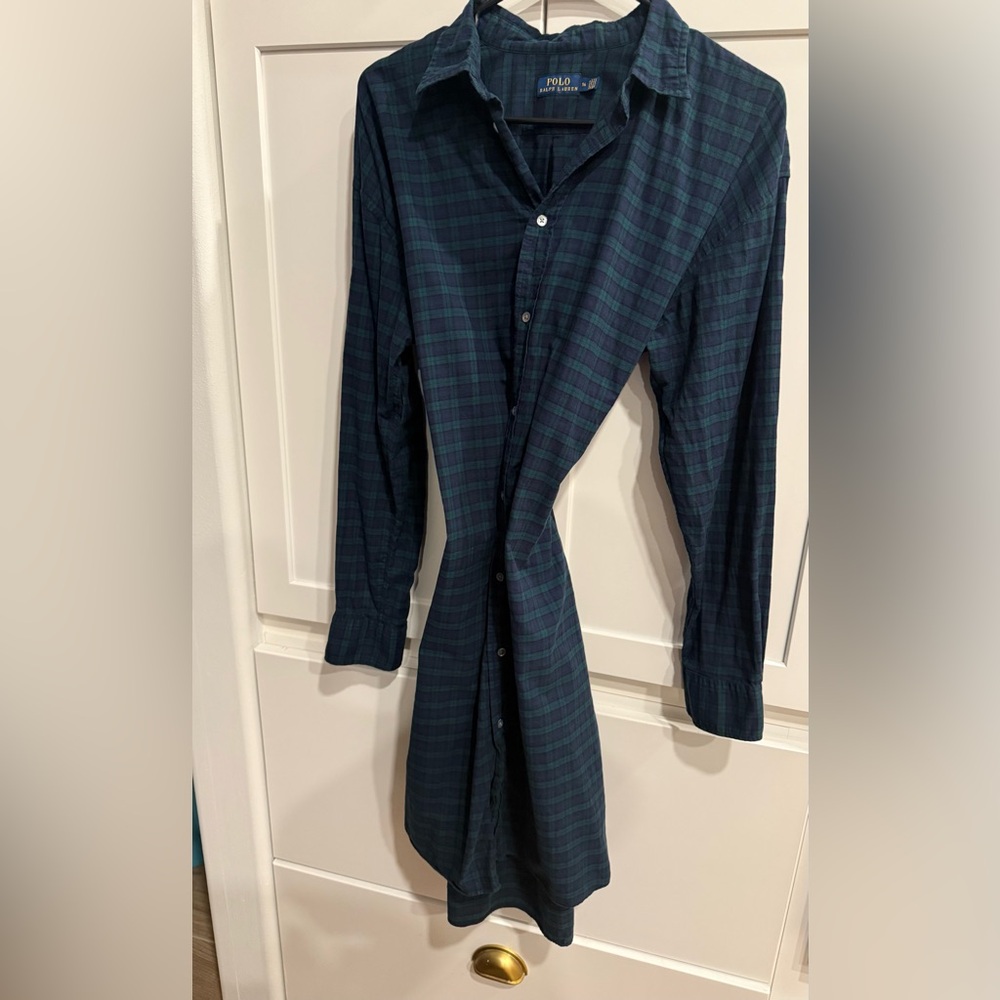 Ralph Lauren size 14 Blue & Green Plaid Button-Up Shirt Dress